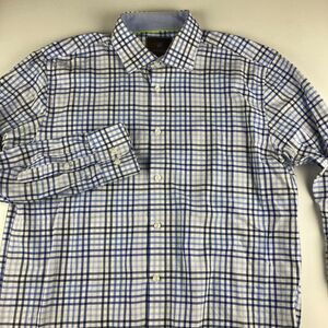 Tattersall London Shirt Mens 16.5 34/35 Blue Plaid Button Down Cotton